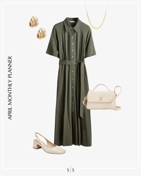 Monthly outfit planner: APRIL: Spring looks | shirt dress, white handbag, sling back heels, earrings

Office attire, workwear, 9 to 5 outfit, dressy chic style 

See the entire calendar on thesarahstories.com ✨ 


#LTKstyletip #LTKworkwear