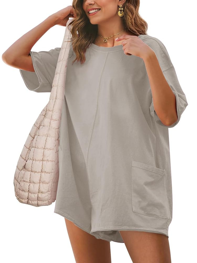 Glamaker Women's Summer Oversized Tee Romper Casual Workout Athletic Romper Onesie Backless Loose... | Amazon (US)
