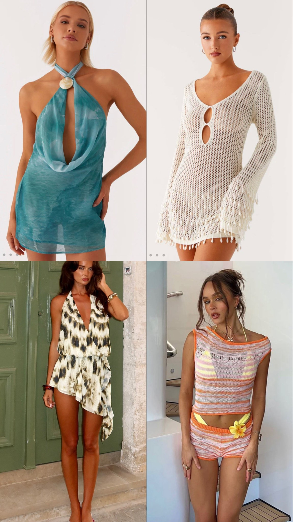 a few outfits i’d wear if i was going on vacation to mexico !!👙🐚🌴
bottom two outfits are from white fox boutique 
left- “time of my life halter mini dress”
right- “please change your mind knit shorts peaches and cream” 

#LTKSummerEdit #LTKSeasonal #LTKSwim