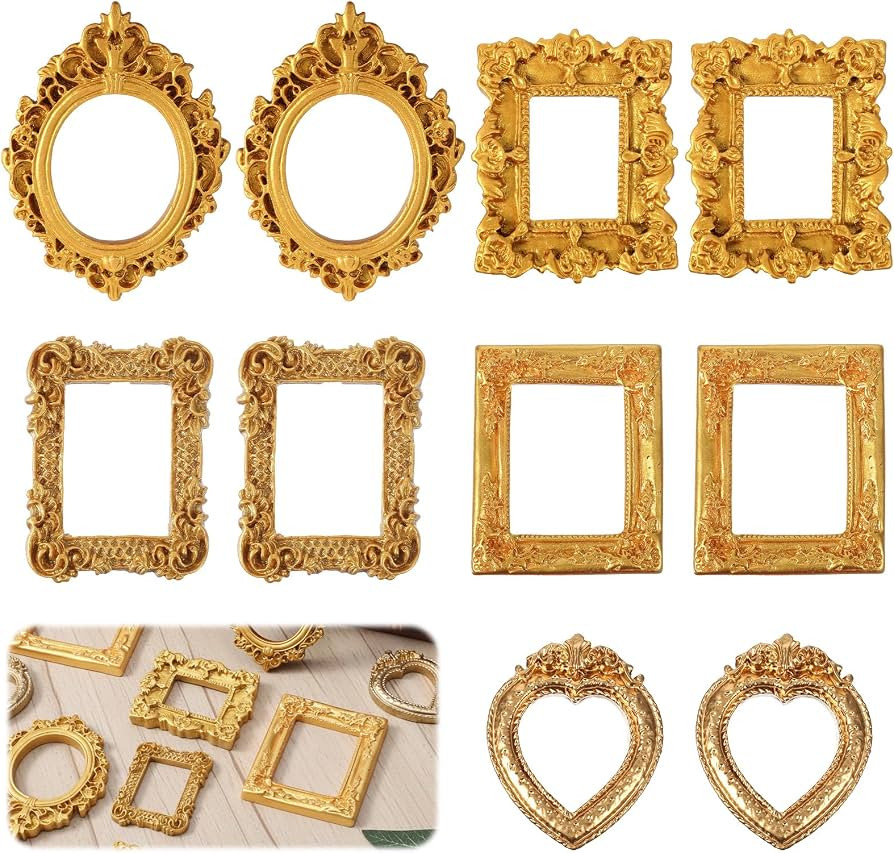 10PCS Mini Gold Frames, Small Gold Picture Frames, Antique Resin Vintage Miniature Picture Frame ... | Amazon (US)