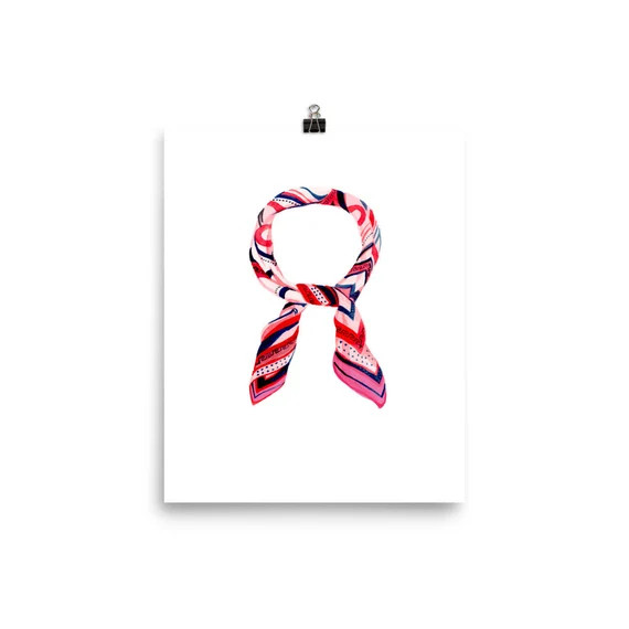 Parisian Style Pink Scarf French Style Fashion Illustration | Etsy | Etsy (US)