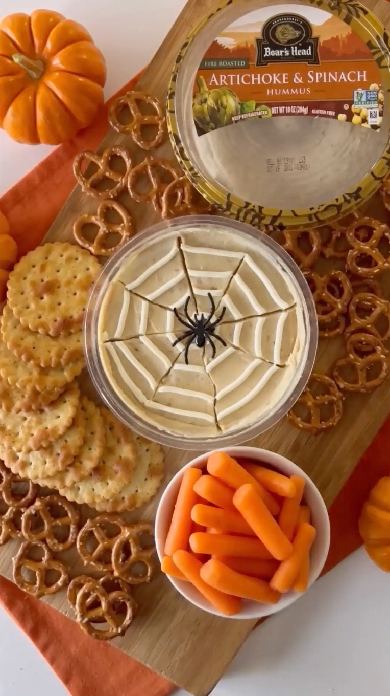 Turning basic into BOO-tiful with just one step! 🎃
 This EASY grocery store shortcut makes the cutest Halloween appetizer for your next party. Just grab a container of hummus, pipe a spiderweb with sour cream, and gently drag a toothpick through to create the effect. Top with a plastic spider (or make one out of olives!) and serve with veggies or crackers. 👻✨

Perfect for busy moms looking for easy recipes, quick Halloween snacks, and a crowd-pleasing Halloween recipe that comes together in minutes. 🕸️



#LTKHome #LTKSeasonal #LTKHalloween