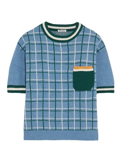Miu Miu - Checked Wool Sweater - Sky blue | NET-A-PORTER (UK & EU)