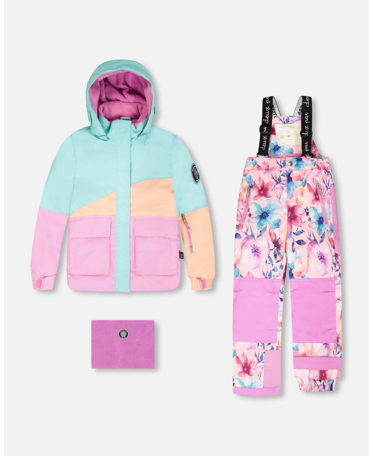 Deux par Deux Big Girls Two-Piece Play Snowsuit Pink Watercolor Flower Print - Pink watercolor flower print | Macy's