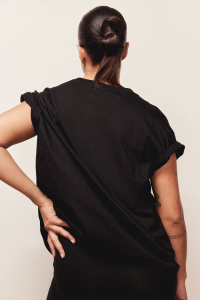 Cotton T-shirt - Round Neck - Short sleeve - Black - Ladies | H&M CA | H&M (US + CA)