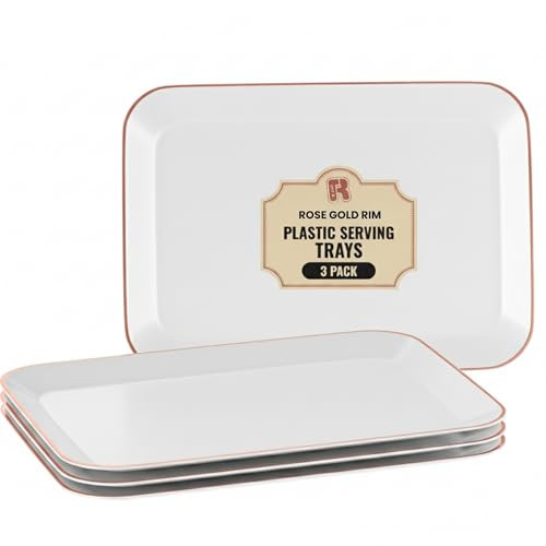 3 Pack Rose Gold Plastic Serving Trays for Party - Rose Gold Serving Tray 8 x 11 Inch - Heavy Duty Dessert Trays for Food - Rectangular Party Serving Trays for Entertaining | Amazon (US)
