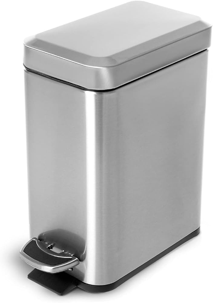 Home Zone Living 1.3 Gallon Bathroom Trash Can, Slim Stainless Steel, Step Pedal, 5 Liter | Amazon (US)