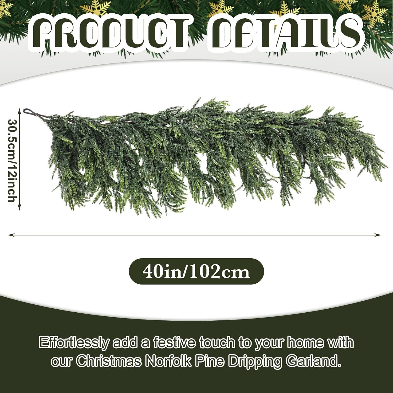 Janinka 40" Christmas Norfolk Pine Dripping Garland with 12" Dripping Branches Realistic Touch Ch... | Amazon (US)