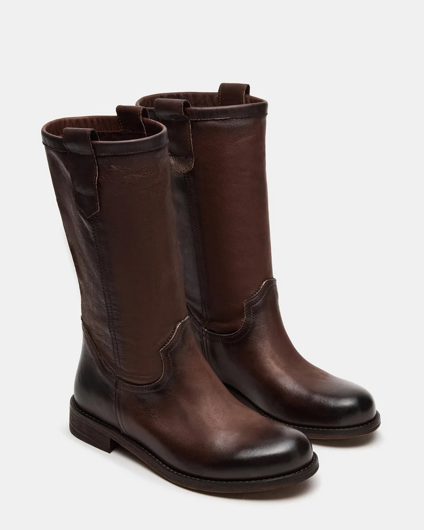 RUBEN Brown Leather Rounded Toe Women's Boot | Steve Madden (US)