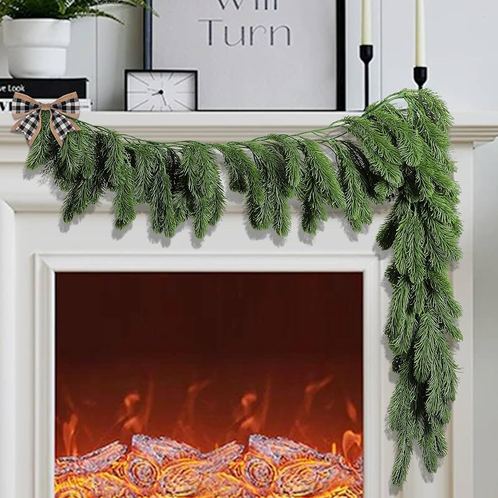 2 Pcs Christmas Norfolk Pine Garland- 4.9 Ft Single Fork Norfolk Pine Realistic Touch Garland- Ar... | Amazon (US)