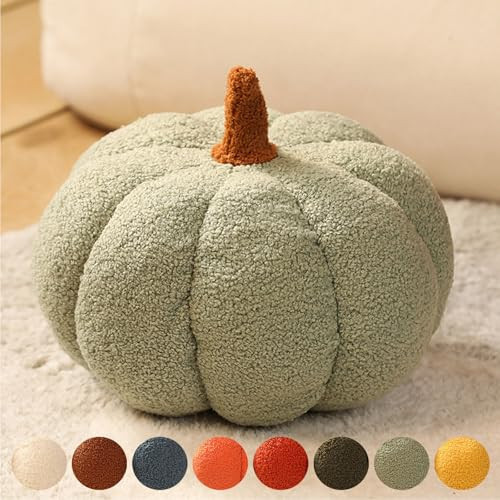 Cohbskj Pumpkin Pillow, Pumpkin Shaped Throw Pillow Cushion, Plush Pumpkin Pillow, Halloween Pumpkin Pillow, Pumpkin Pillows Decorative Throw Pillows for Home Halloween Décor (Gray Green,13.78In) | Amazon (US)