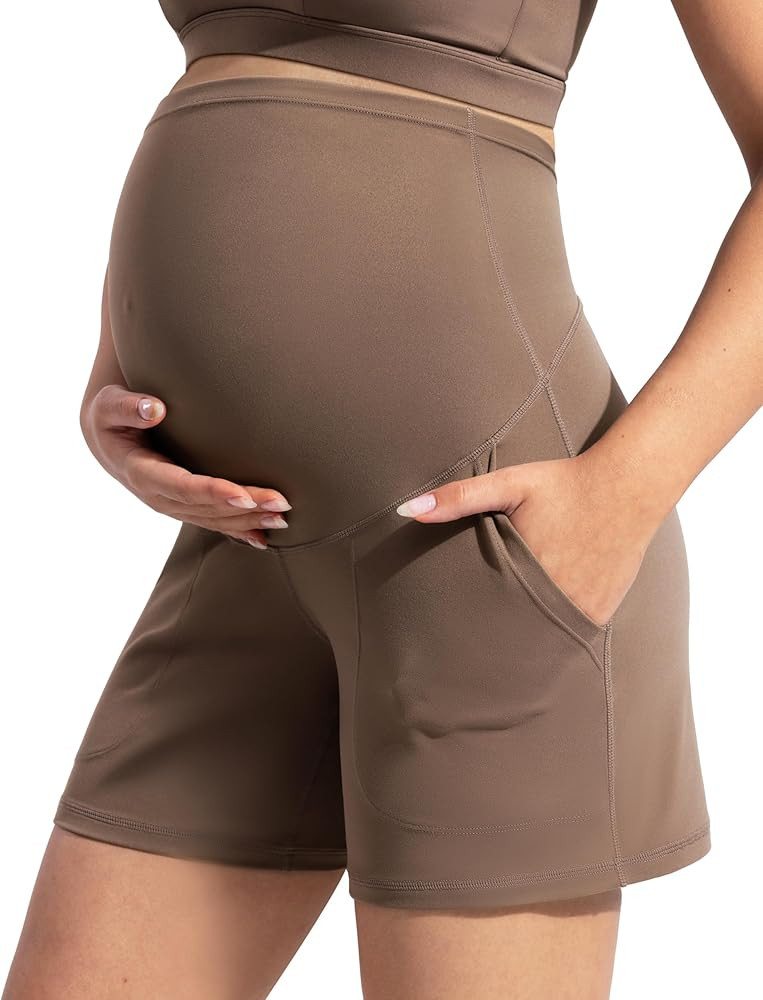 POSHDIVAH Creamluxe Maternity Shorts for Women with Pockets Pregnancy Biker Athletic Workout Yoga... | Amazon (US)