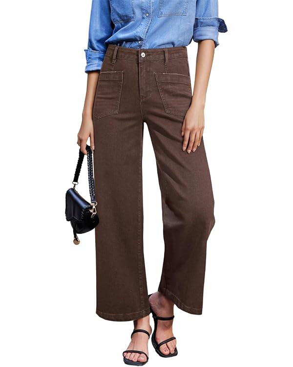 Sidefeel Women's Wide Leg Jeans High Waisted Stretchy Jeans Straight Leg Loose Fit Zimbaplatinum ... | Amazon (US)