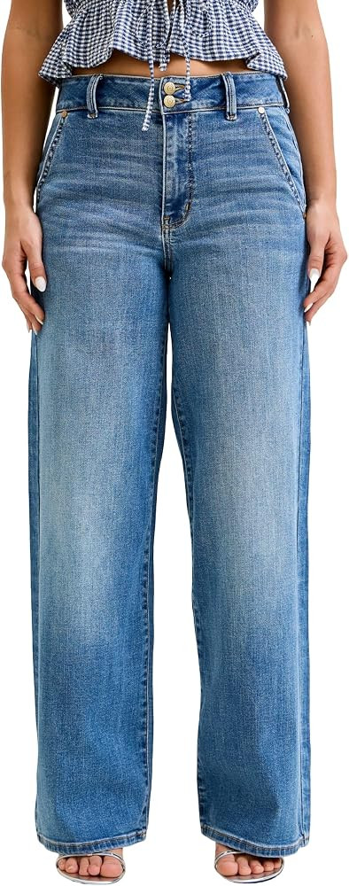 Judy Blue Women's High Rise Trouser Style Wide Leg Column Jeans | Amazon (US)