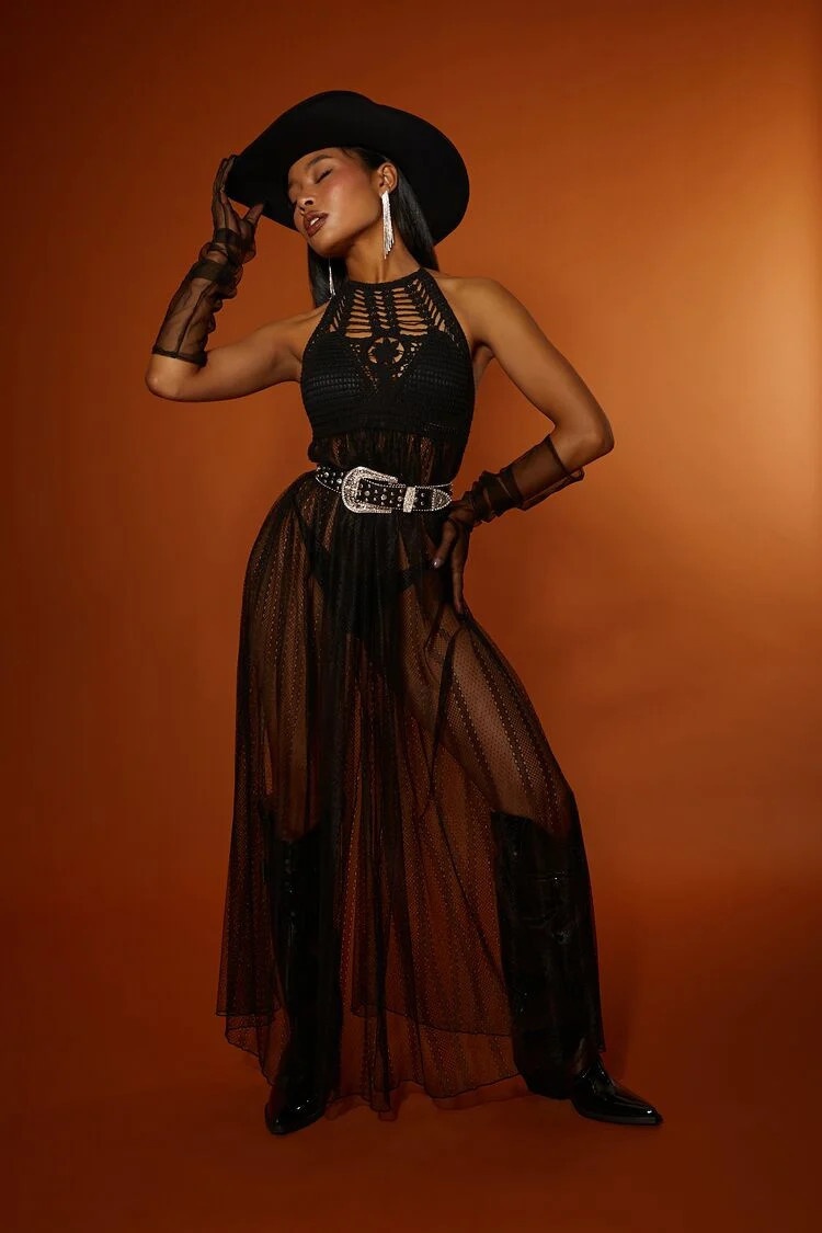 Women's Swim Cover-Up Maxi Dress in Black Small | Forever 21