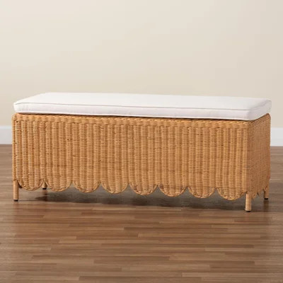 Bali & Pari Teresa Bohemian Light Honey Scalloped Rattan Ottoman Bench | Wayfair North America