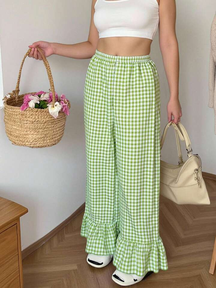 INAWLY Women's Casual Plaid Wide Leg Palazzo Pants Fall Cloth For Women | SHEIN