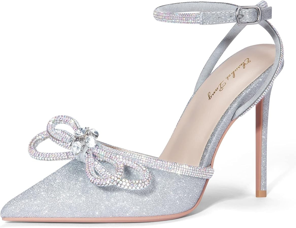 Elisabet Tang Women's High Heel Pumps,Satin Rhinestone Bowknot Lace Up Sandals Pointed Toe Ankle ... | Amazon (US)