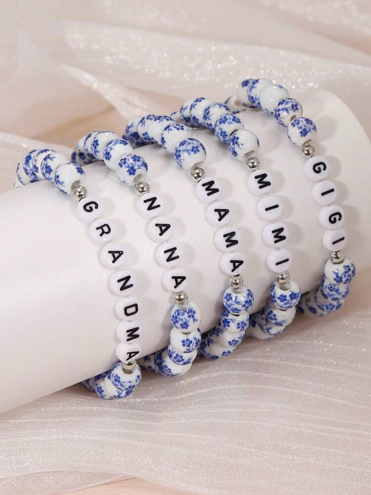 1PC Elegant 8mm Handcrafted Blue And White Porcelain Stretch Beaded Bracelet,Birthday Gift, Anniv... | SHEIN