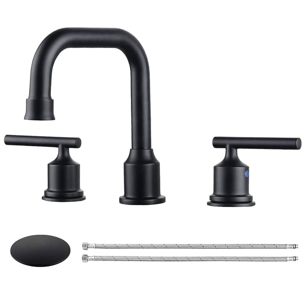 WOWOW Two Handles Widespread 8 inch Bathroom Faucet Black 3 Pieces Basin Faucets 360 Degree Swive... | Amazon (US)
