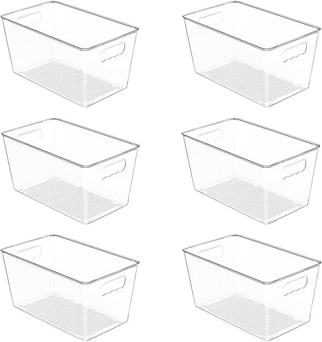 Vtopmart Clear Plastic Storage Bins, 6 PCS Pantry Organizer Bins with Handle for Refrigerator, Fr... | Amazon (US)