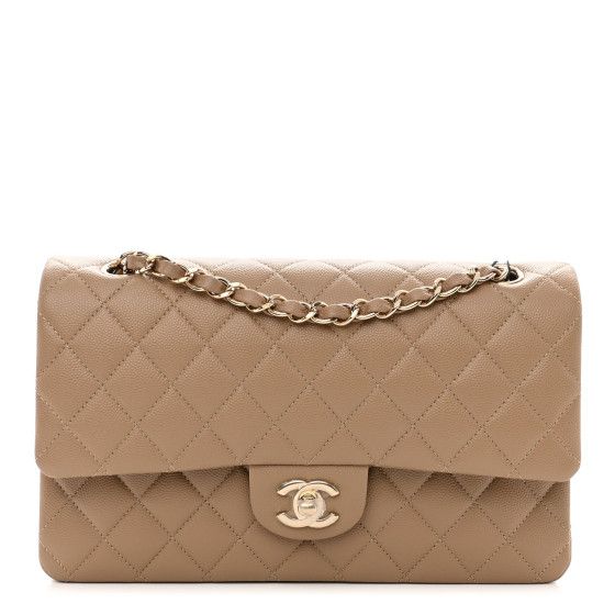 Caviar Quilted Medium Double Flap Beige | FASHIONPHILE (US)