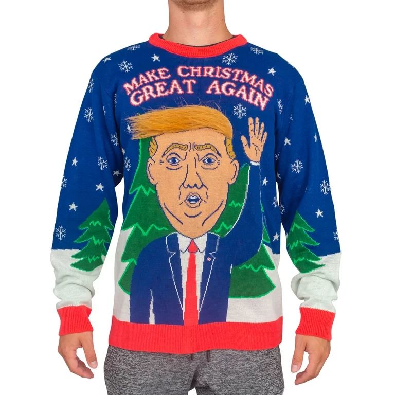 3D Trump Hair Make Christmas Great Again Ugly Christmas Sweater | Walmart (US)