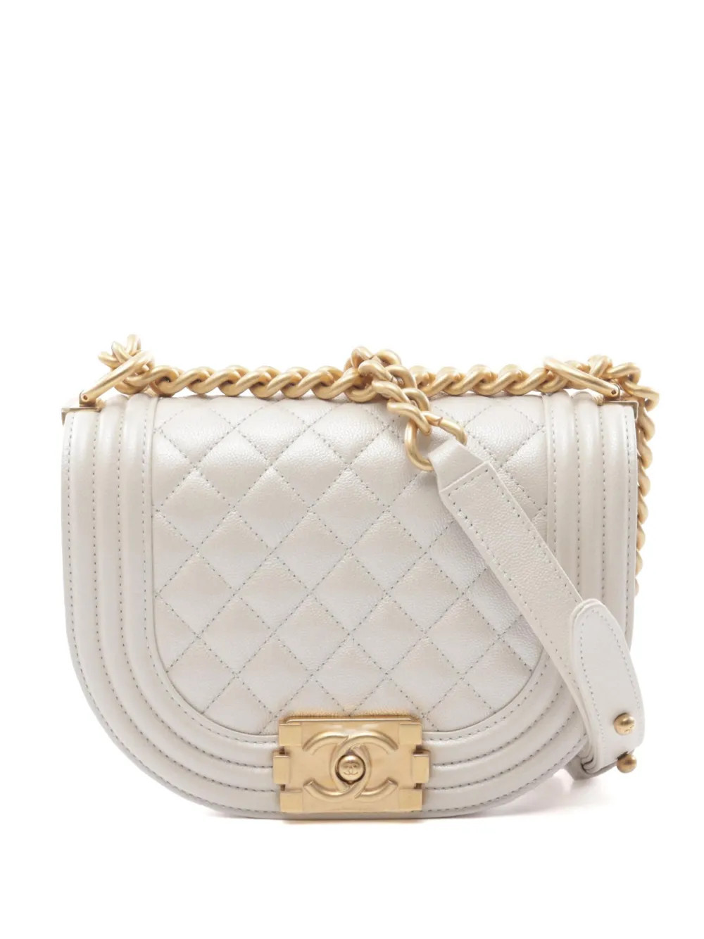 CHANEL Pre-Owned 2021 Boy Chanel Crescent shoulder bag - White | Farfetch Global