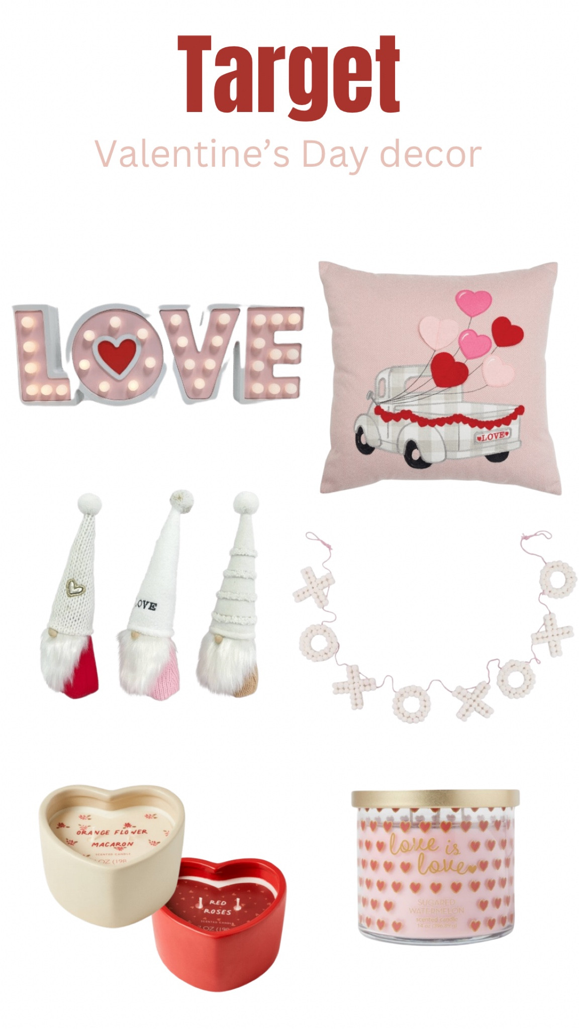 Target holiday Valentine’s Day decor, love, xoxo, gnomes, heart candle, valentines candle, valentines pillows, cute valentine pillows, pink, Target

#LTKhome #LTKunder50