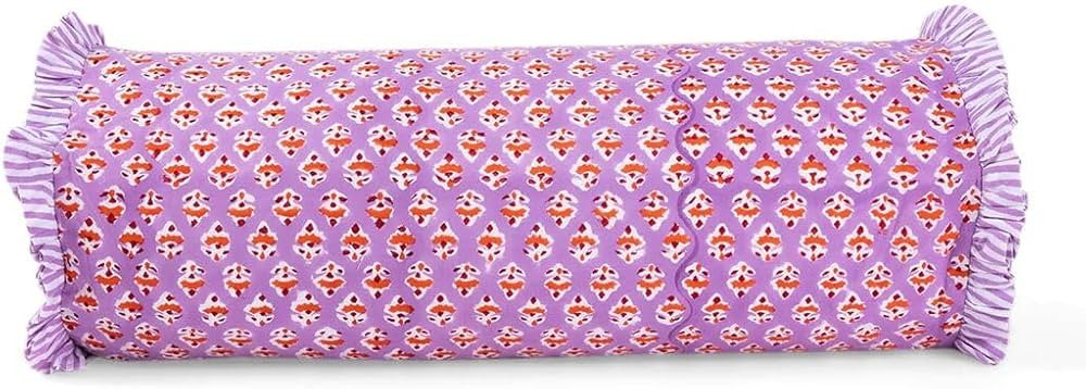 FURBISH Ambroeus Bolster Pillow - Handmade Throw Pillow, Colorful Block Print Design & Striped Ru... | Amazon (US)