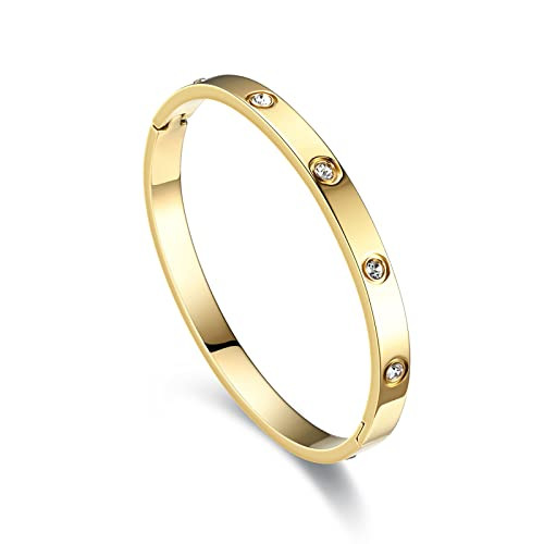 cutepul Love Bracelets Stainless Steel friendship Bracelet Cubic Zircon Filled Gold and Silver Female Women Mother's Day Valentine's Day Wedding Couple and Birthday Gift (golden, 6.7inch) | Amazon (US)