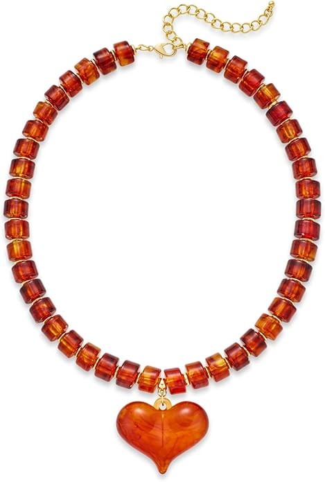 YUJIE Chunky Heart Penadnt Necklace for Women- Exaggerated Statement Puff Heart Necklace with Acr... | Amazon (US)