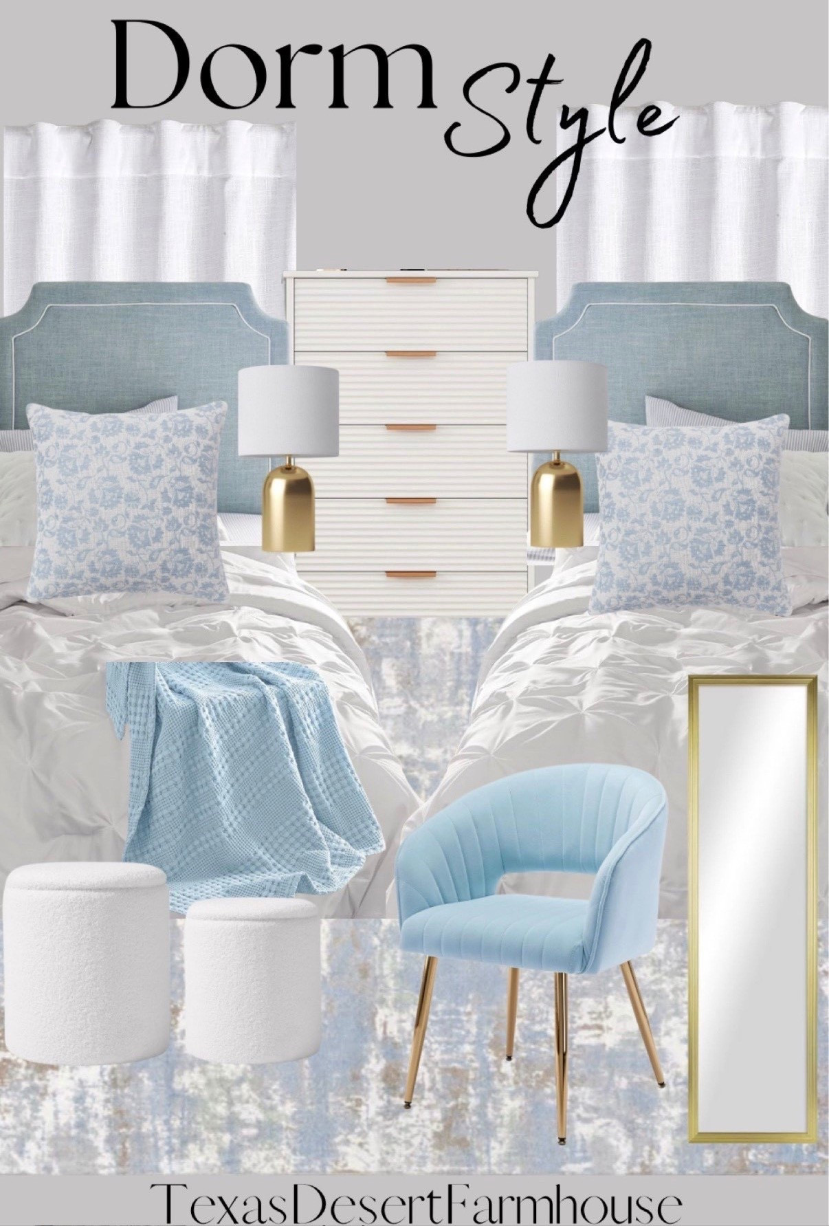 Blue Dorm Style

#dorm #dormitory #bluedorm #bedding #bedroomdecor #dormdecor #floormirror #deskchair #arearug #tablelamp #ottoman #storage 

Bedsure Twin XL Comforter Set - Extra Long 5 Pieces Dorm Bedding Sets, Pinch Pleat White Bed in a Bag with Comforter, Sheets, Pillowcase & Sham
6 Drawer Dresser, Tall White Dresser with Large Storage Space, Modern Chest of Drawers with Handles, 6 Large Capacity Vertical Dressers for Home & Office
Blue Patty Washable Rainy Days 7' 10" x 10' Area Rug
Round Boucle Upholstered Ottoman with Storage Set of 2 Vanity Stool Foot Rest with Removable Lid White Tall Ottomans Chair for Living Room Pouf Footstool,Gifts
Flash Furniture HERCULES Series 770 lb. Capacity White Stack Chair with Lumbar Support and Silver Frame
KCC Modern Velvet Desk Chair Accent Armchair Upholstered Tufted Chairs Dining Chairs, Tufted Vanity Chairs Side Chairs with Gold Metal Legs for Dinging Room Living Room Restaurant, 1 PC & Baby Blue
Farmhouse Poly Curtain, Heavy Curtains, 2 Panels Curtain,Tab Top Curtains, Room Darkening Drapes, Curtains for Bedroom, Curtains for Living Room, Poly Canvas curtain Set of 2 White 50x63
Woven Floral Decorative Pillow Euro - Threshold™
Mainstays 13x49 Full-Length Rectangular Gold Mirror
PHF 100% Cotton Waffle Weave Throw Blanket - Lightweight Washed Cotton Throw Blanket for Spring & Summer - 50"x60" Aesthetic Breathable and Skin-Friendly Blanket for Room Decor & Office - Baby Blue


#LTKBacktoSchool 

#LTKHome #LTKKids #LTKU