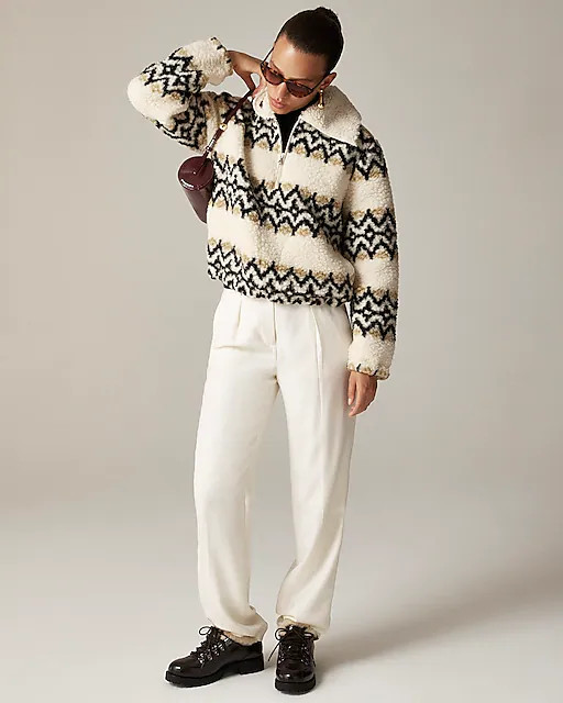 Jacquard-print sherpa half-zip fleece pullover | J. Crew US
