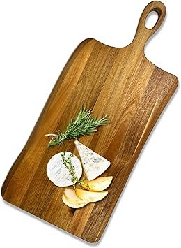 Quessento Home Acacia Wood Wavy Edge Cheese and Charcuterie Serving Board with Handle, Large (20-... | Amazon (US)