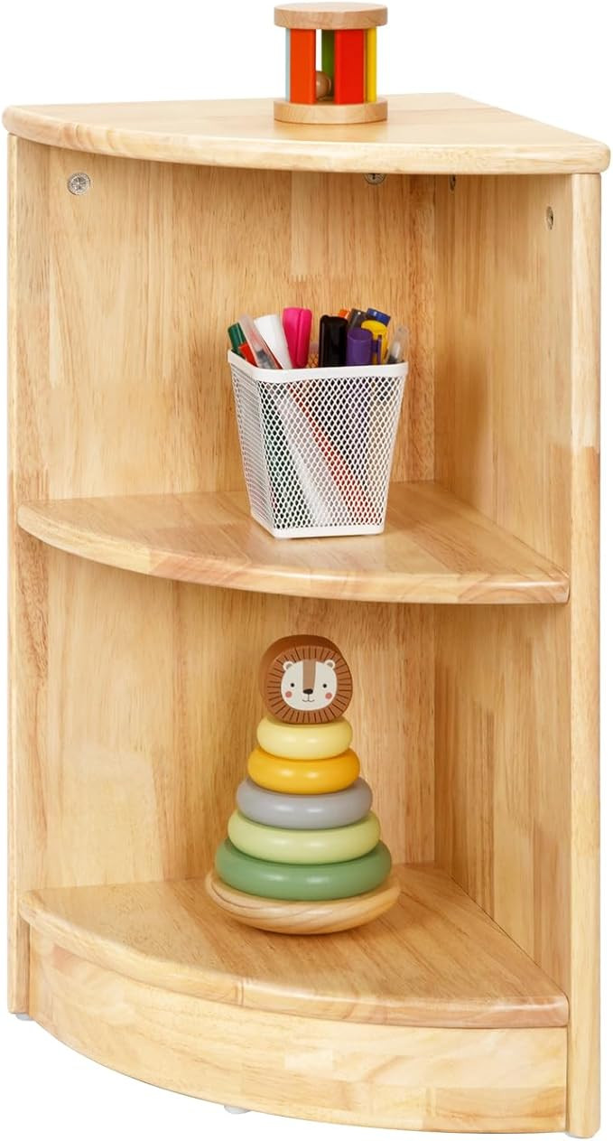 Rubber Wood Corner Cabinet, 2-Tier Toy Organizers and Storage, Montessori Shelf for Kids Room, Pl... | Amazon (US)
