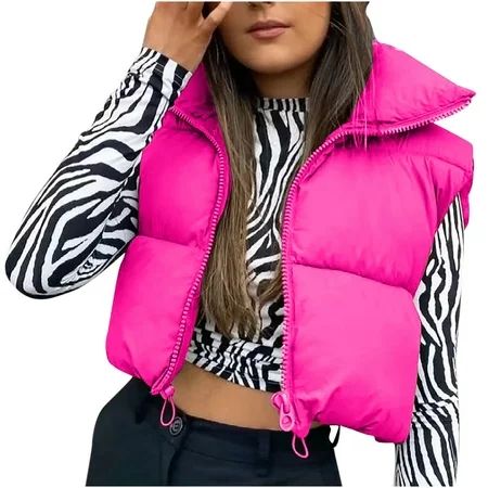 SMihono Clearance Solid Color Vest Padded Gilet Tops Coat Women s Winter Cropped Lightweight Sleevel | Walmart (US)