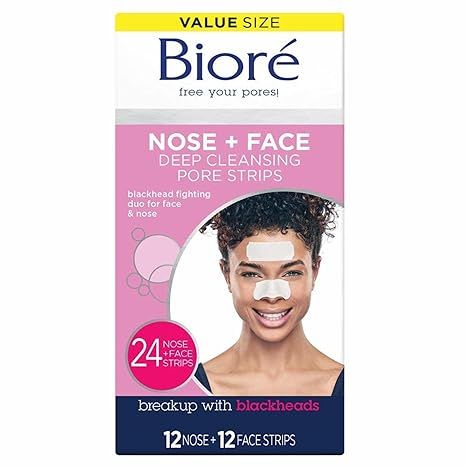 Bioré Nose+Face, Deep Cleansing Pore Strips, 12 Nose + 12 Face Strips for Chin or Forehead, with... | Amazon (US)