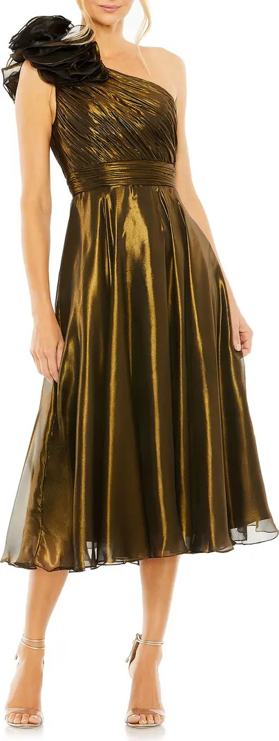 Ieena for Mac Duggal Rosette One-Shoulder Iridescent A-Line Dress | Nordstrom | Nordstrom