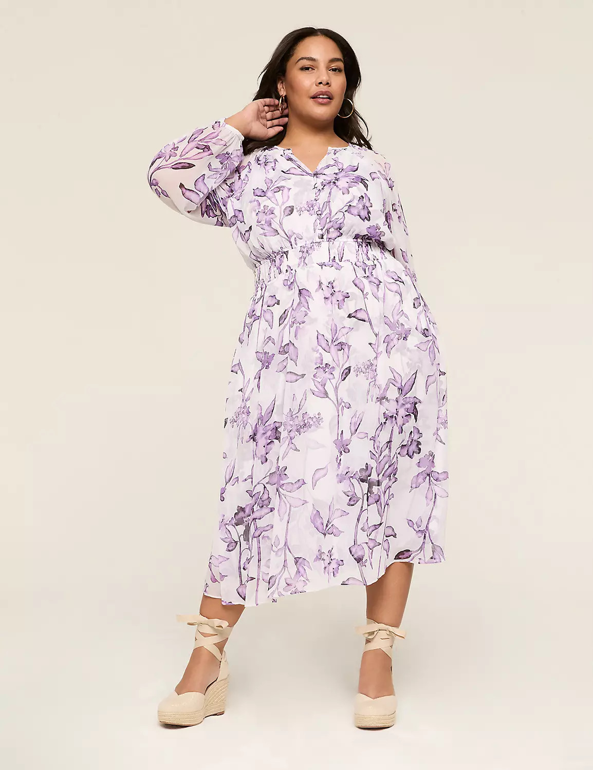 Long-Sleeve Smocked-Waist Maxi Dress | Lane Bryant (US)