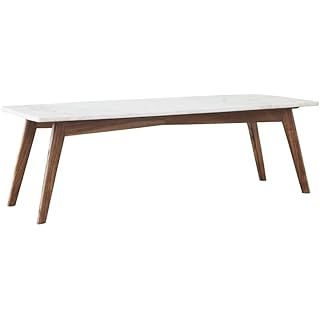 Faura 18" x 43.5" Rectangular Italian Carrara White Marble Table with Walnut Legs | Amazon (US)