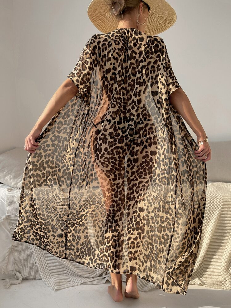 Leopard Chiffon Detachable Belt Kimono | SHEIN