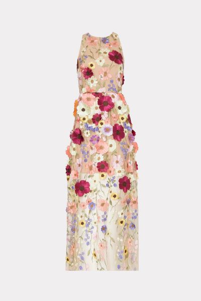 Hannah Floral Tulle Embroidered Dress | MILLY