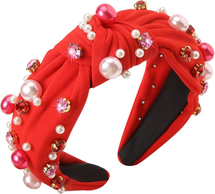 Valentines Headband Valentines Day Headbands Women Girls Sparkling Rhinestone Headband Red Hairba... | Amazon (US)