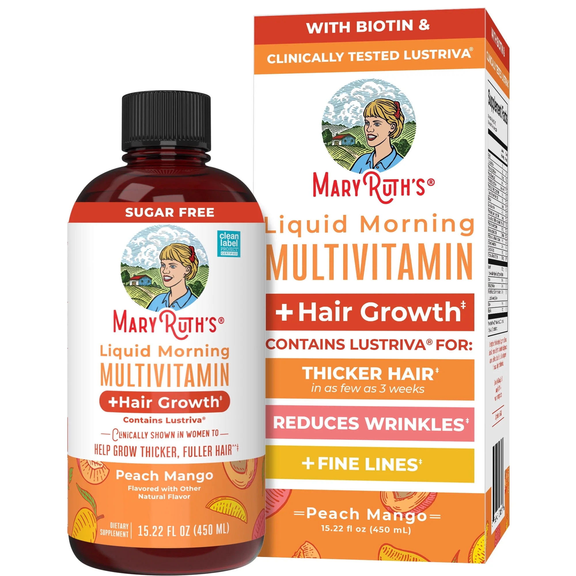 MaryRuth's Liquid Multivitamin +Hair Growth with Biotin 10000MCG, Lustriva, Vitamin D, 15.22 Fl O... | Walmart (US)