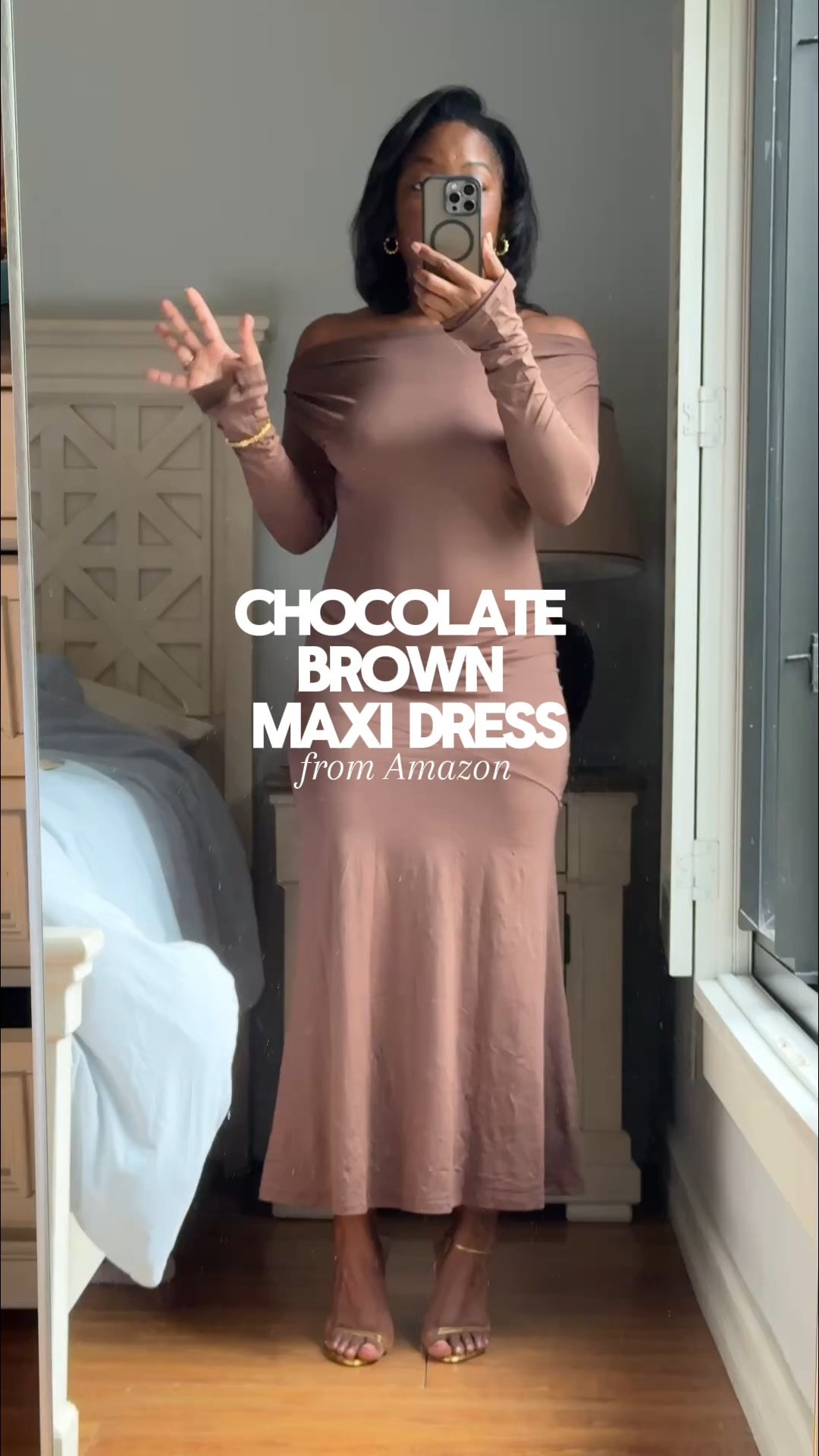 Elegant holiday outfit from Amazon 🤎
This chocolate brown off-shoulder maxi dress is flattering, comfortable, and under $40. Perfect for holiday dinners, date nights, and winter events. Easy to dress up with heels or keep simple with flats for a polished look.

#LTKFindsUnder50 #LTKHoliday #LTKSeasonal