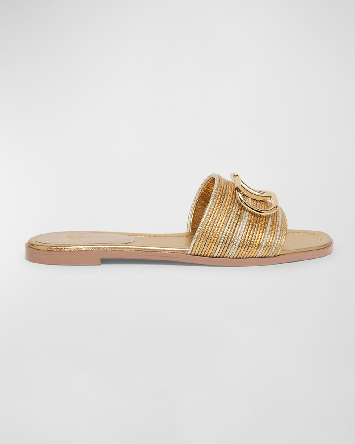 VLogo Metallic Flat Slide Sandals | Neiman Marcus