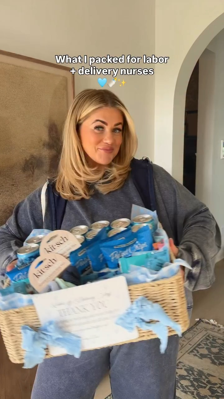 Had so much fun with these nurses baskets!!! Nurses really are our real life angels. 🩵🥹 Made me miss crafting too, so immediately ordered some stuff for more projects 😂 I made + printed the sign on Canva, ribbon from Etsy and everything else is from Amazon

#LTKBump #LTKBaby