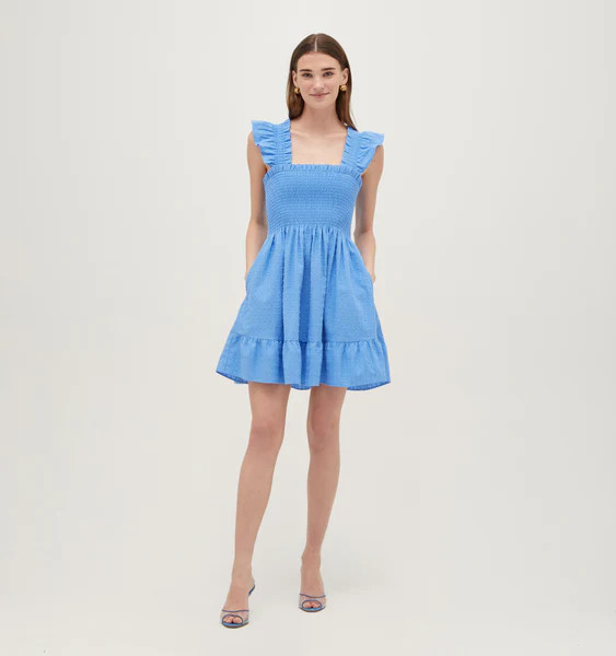 The Elizabeth Nap Dress - Hydrangea Blue Textured Clip Dot | Hill House Home