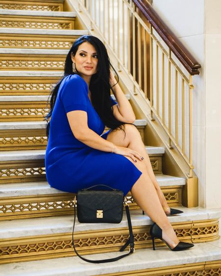 the blue dress is so beautiful and looks so pretty with my favorite luxury handbag  

#LTKitbag #LTKshoecrush #LTKover40